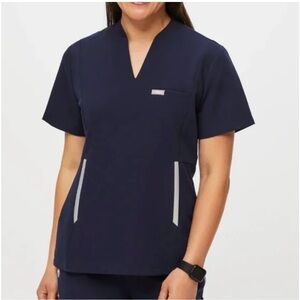 FIGS Odesa Slim Fit Scrub Top Navy Blue Size M Medical Uniform Nursing Shirt